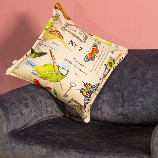 Funda Cojín Estampado Pájaros Beige