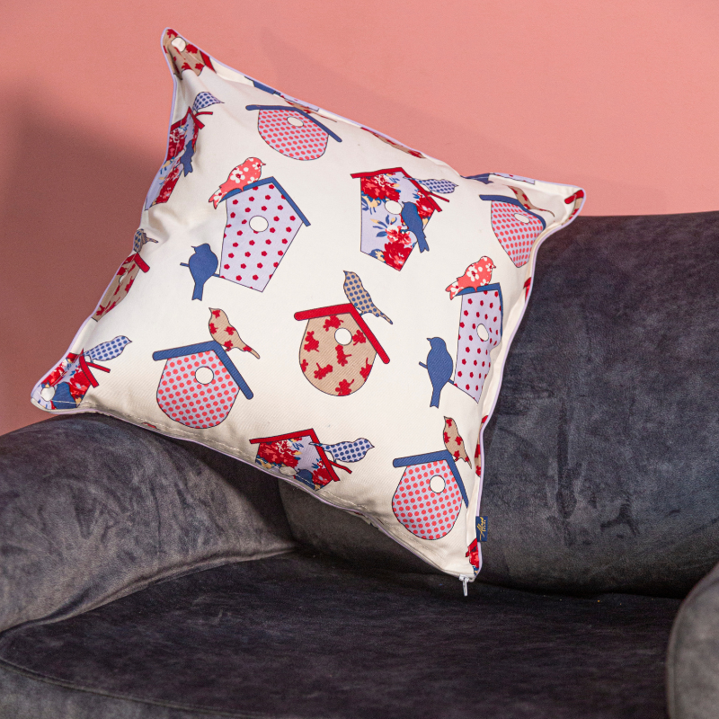 Funda Cojín Estampado Casa para Pájaros