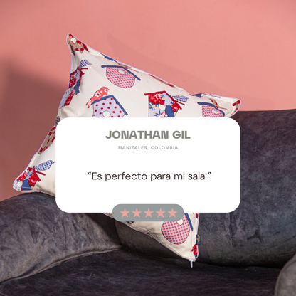 Funda Cojín Estampado Casa para Pájaros