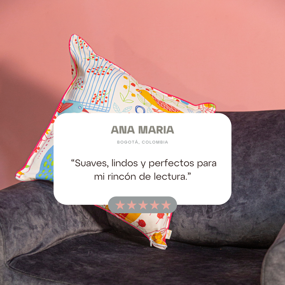 Funda Cojín Estampado Familia de Pájaros